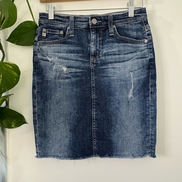 AG Adriano Goldschmied Blue Distressed Pencil Skirt - Picture 1 of 8